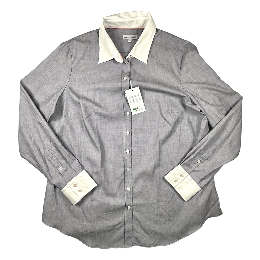 VTG Hawes & Curtis Semi Fitted Dress Shirt 18 Gray Button Up Preppy Cotton NWT